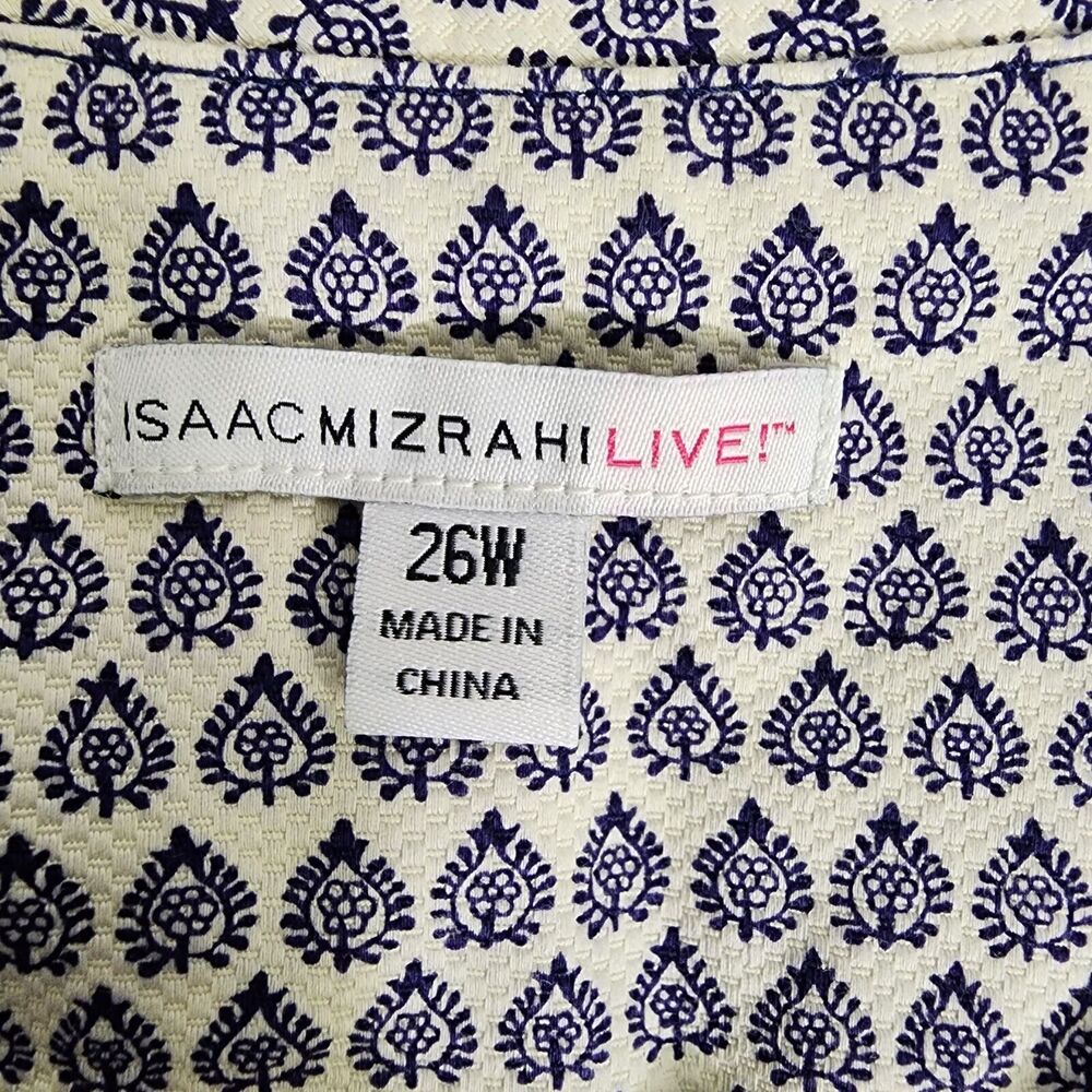 Isaac Mizrahi Live! Womens Jacket Blazer 26W Damask Mixed Print Blue White Zip - Picture 9 of 11